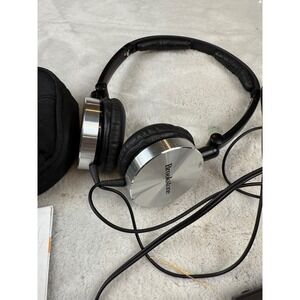 Brookstone Noise Cancelling Compact Headphones Silver Black Foldable Case Wired